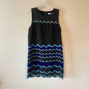 Diane Von Furstenberg Black and Blue Wave Dress